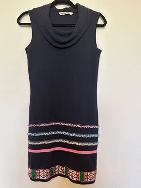 Desigual Black Sleeveless Cowl-Neck Mini Dress with Multicolor Trim